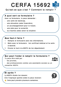 Affiche explicative en FALC sur le formulaire CERFA 15692, réalisée sur Photoshop.