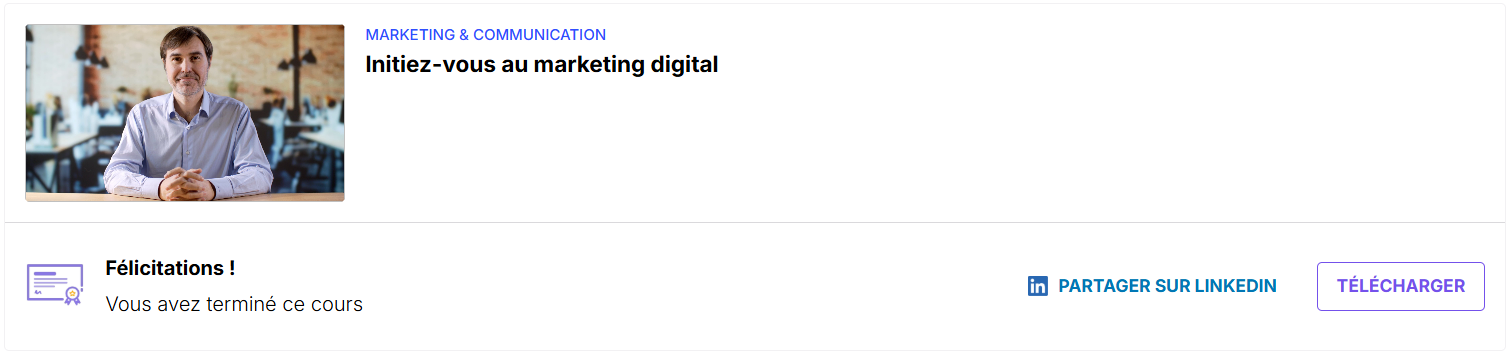 Diplôme de certification de la formation Initiation au Marketing Digital proposée par Openclassrooms