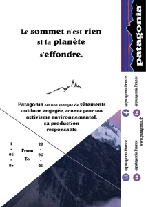 Flyer fictif mettant en avant la marque Patagonia et l'ouverture d'un pop up store
